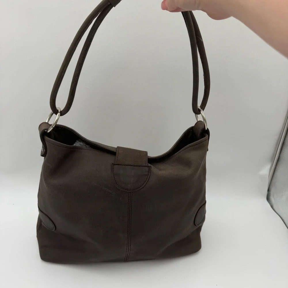 Annabelle Thom Kenya Brown Leather Hobo Bag‎ Horn Detail Shoulder Bag Artisan
